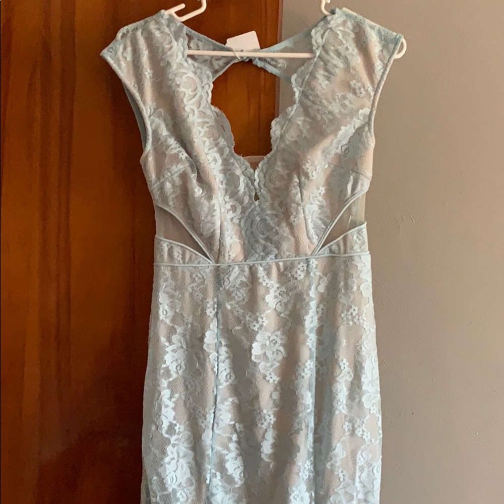 Full-length pale blue lace dress. Size M.